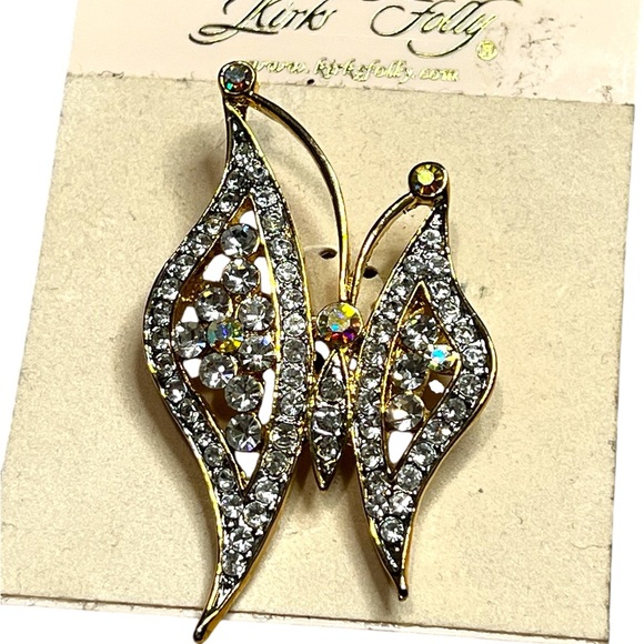 Vintage Kirk’s Folly Rare Gold tone Butterfly Rhinestone Brooch Pin Signed - Picture 2 of 10